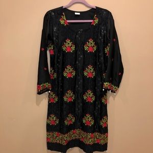 Pakistani Black Silk Rose Kurti